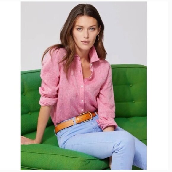 J. McLaughlin Britt Top Women's Size Large Linen Button Down Classic Preppy - Picture 1 of 7